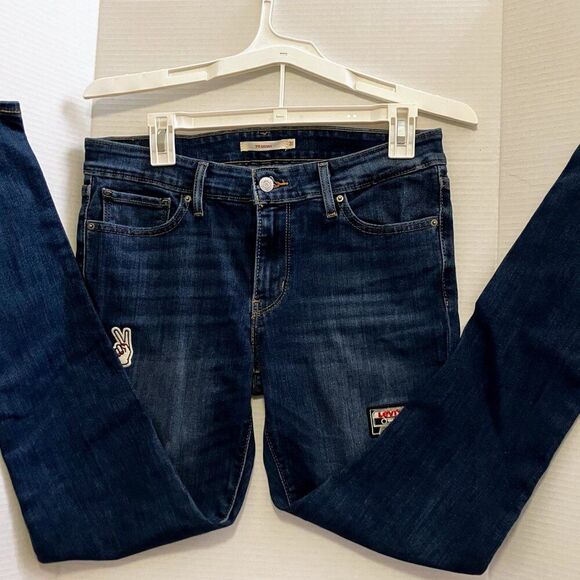 NWOT Levi's 711 Skinny Jeans Womens Size 31 Blue Denim Patches Stretch Mid Rise - Picture 3 of 9